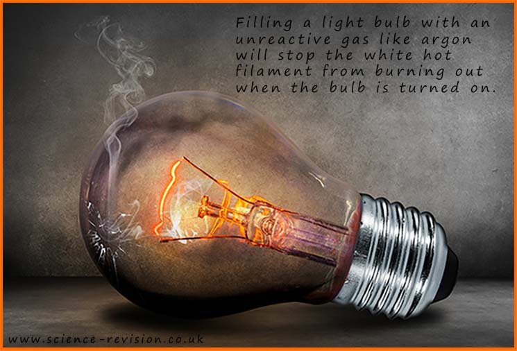 The noble argon is used inside lightbulb to prevent the filament from burning out.